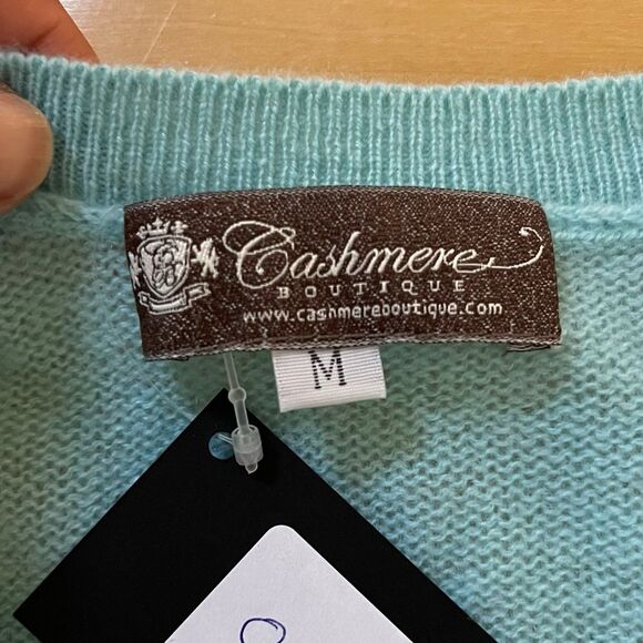 Cashmere Boutique Pure Cashmere V-Neck Spring Sweater in Blue Topaz M NWT - Picture 6 of 11